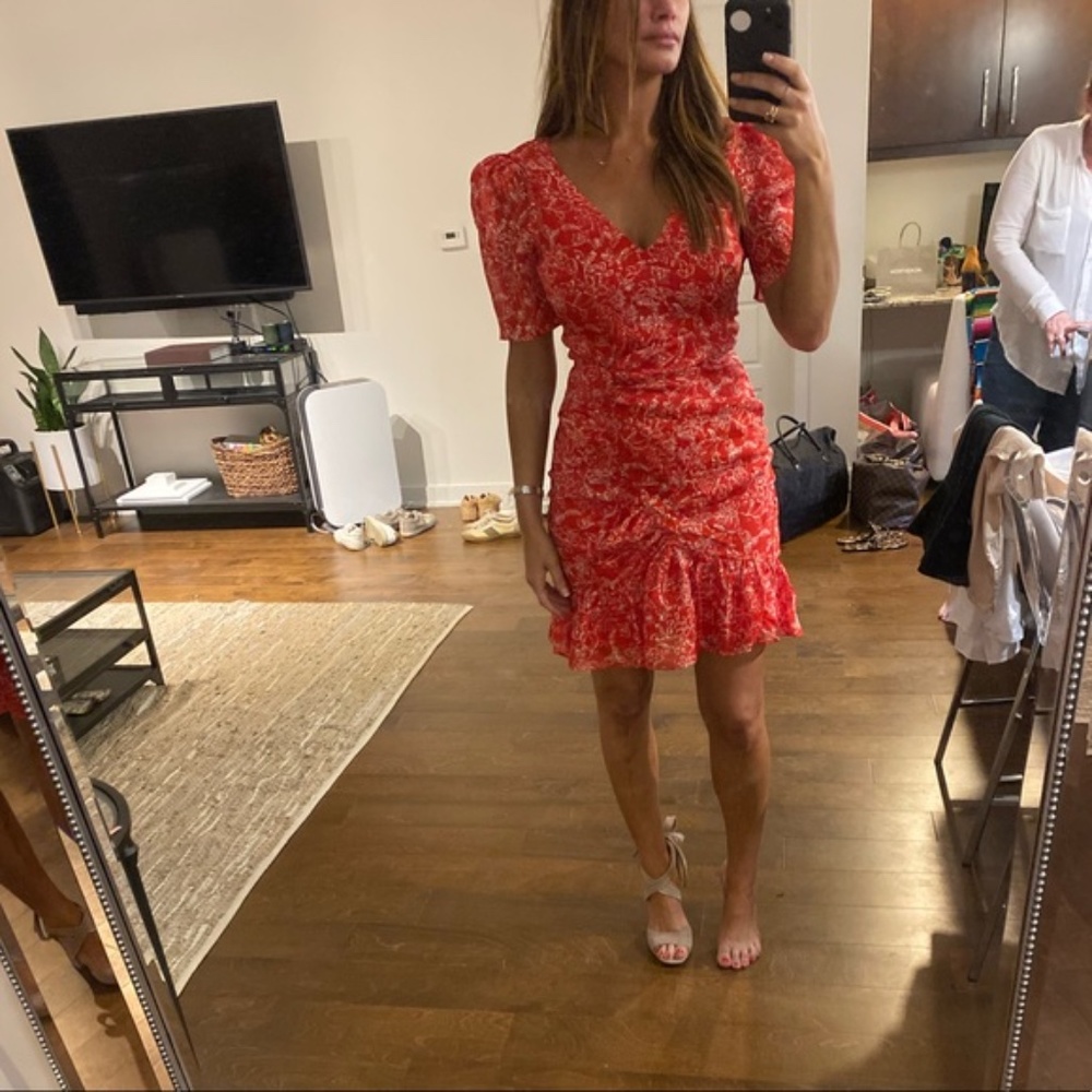 Parker Krislyn Short Casual Silk Dress Red sz 4